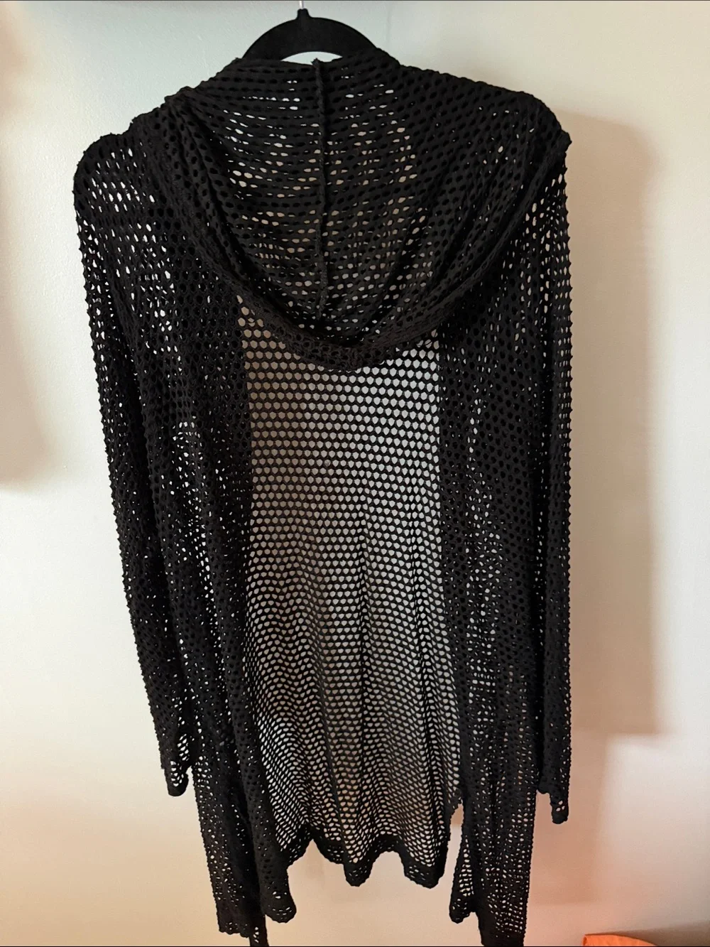 bobeau Black Open-Knit Hooded Swim Coverup